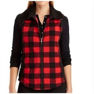 Chaps Red Black Buffalo Plaid Fleece Vest Medium